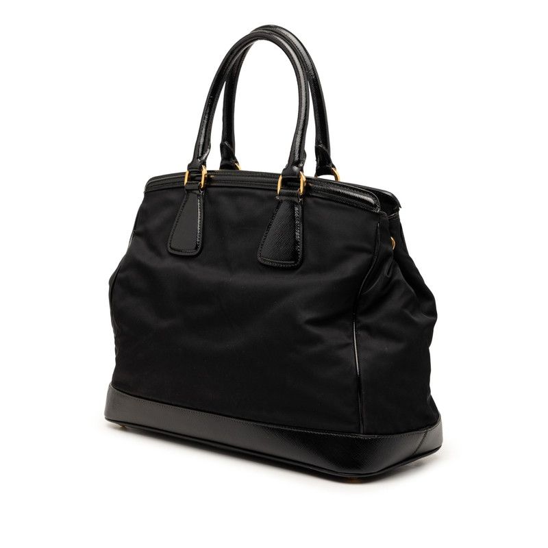 Prada Saffiano Handbag Black Nylon Leather — view 2