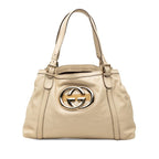 Gucci Interlocking New Brid Tote Shoulder Bag Ivory Beige Leather
