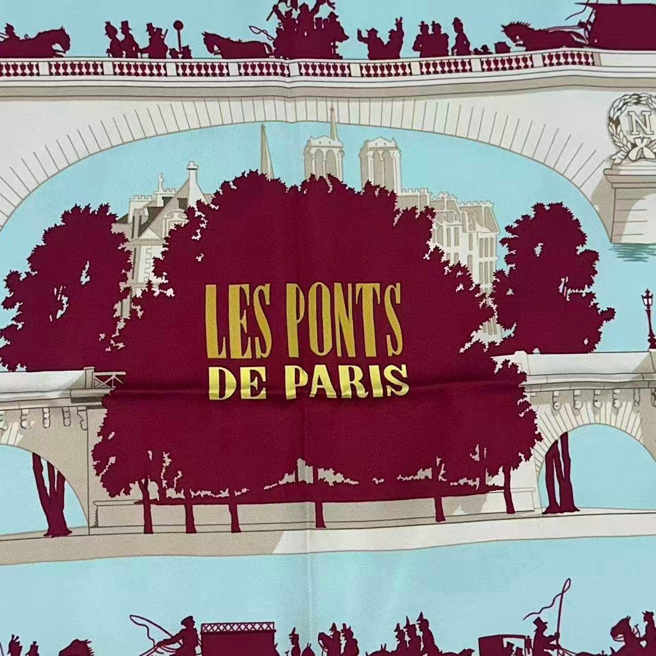 Hermes Carre 90 Scarf Silk les Ponts de Paris Bridges — view 6