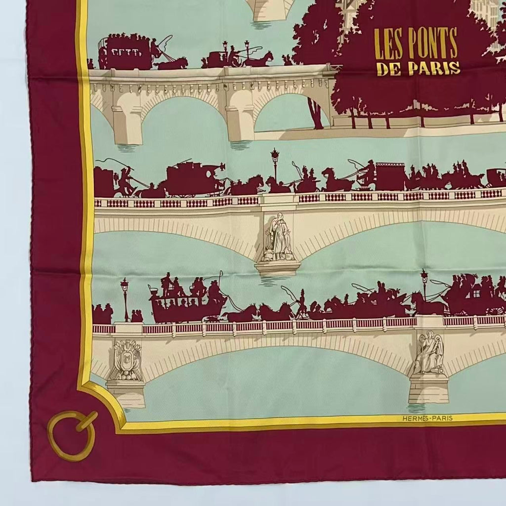 Hermes Carre 90 Scarf Silk les Ponts de Paris Bridges — view 4