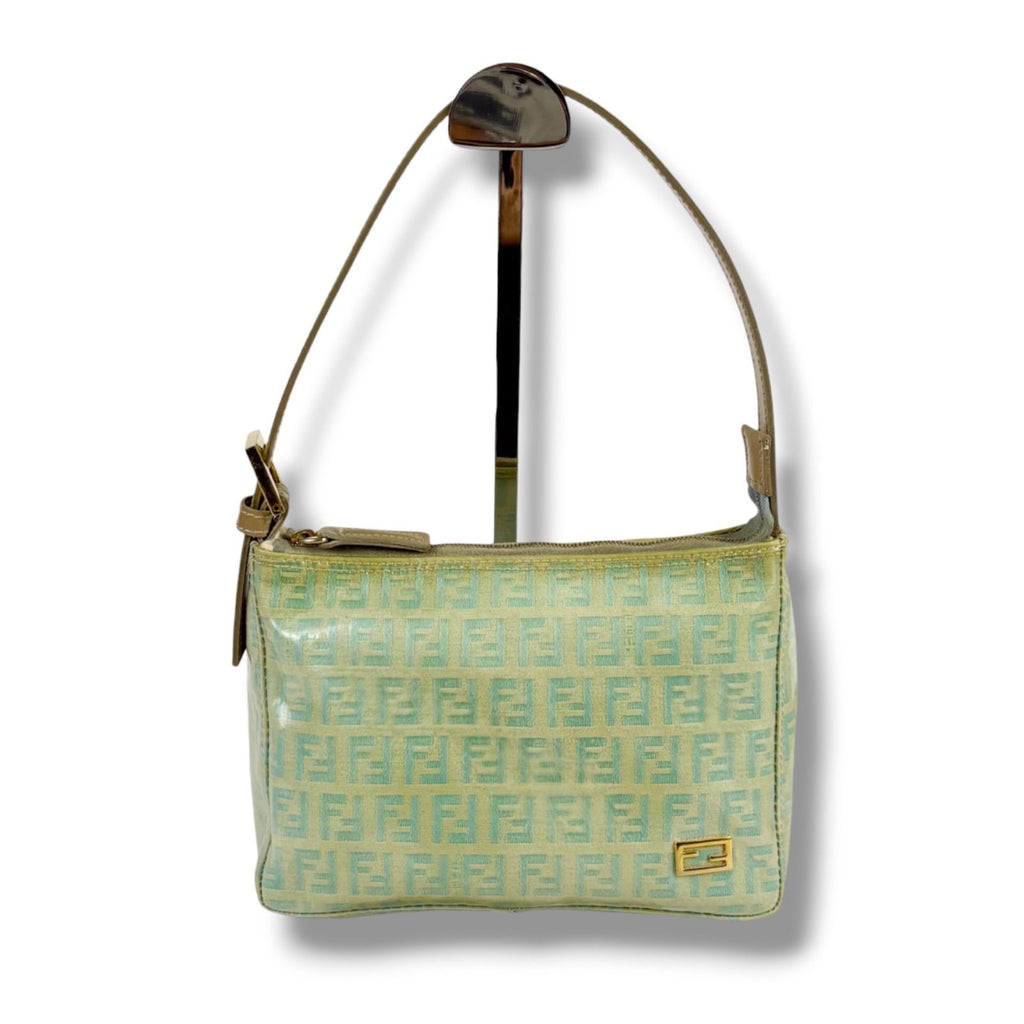 Fendi Zucchino Canvas Pouch Mini Handbag Light Blue Green