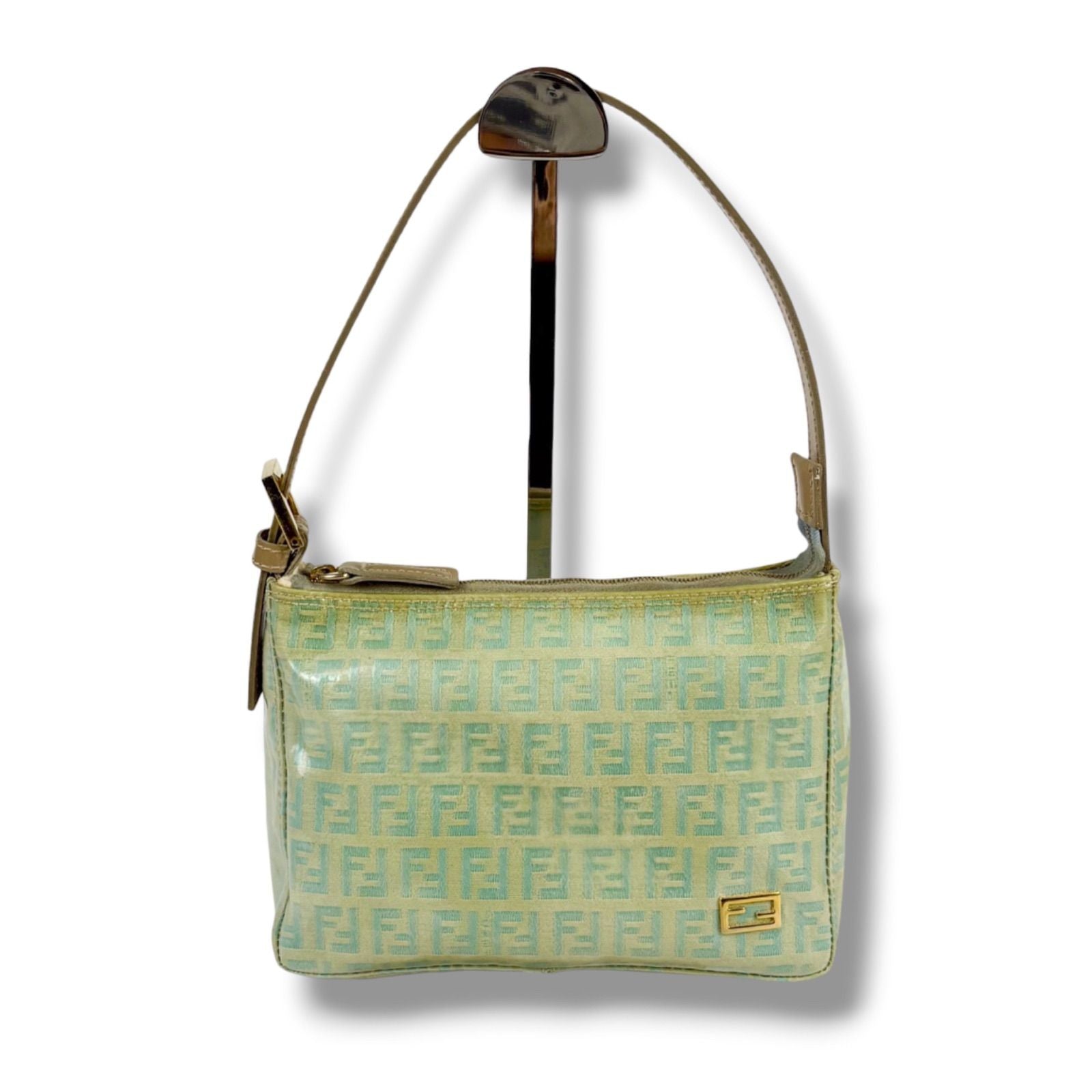 Fendi Zucchino Canvas Pouch Mini Handbag Light Blue Green