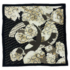 Chanel Scarf Camellia Logo Silk Black