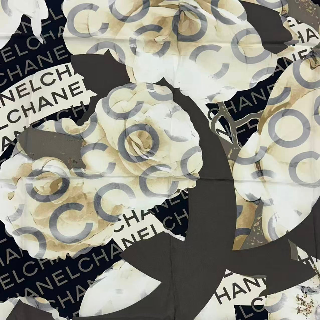 Chanel Scarf Camellia Logo Silk Black — view 6