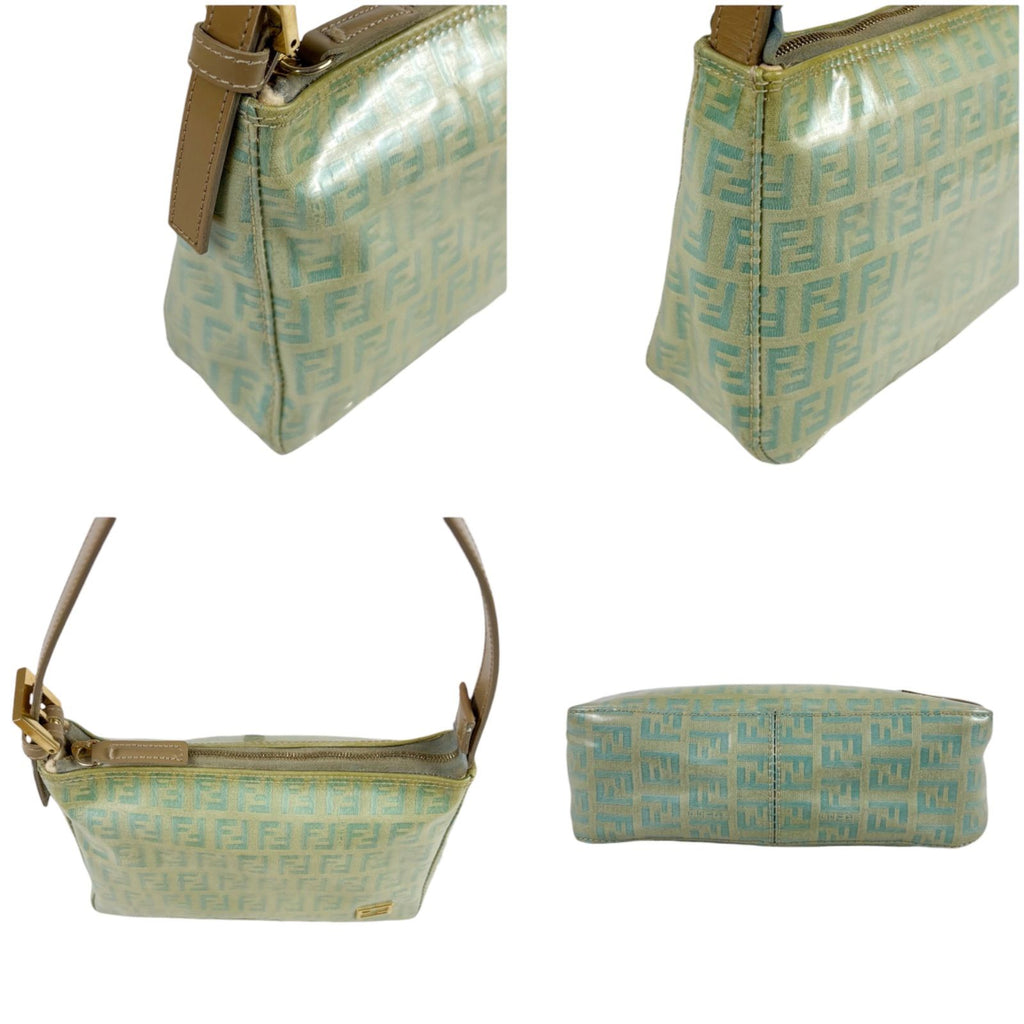 Fendi Zucchino Canvas Pouch Mini Handbag Light Blue Green — view 3