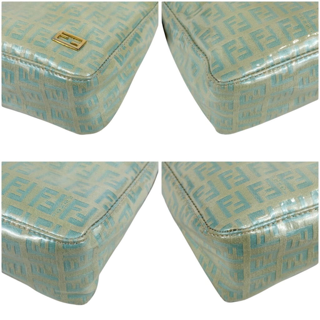 Fendi Zucchino Canvas Pouch Mini Handbag Light Blue Green — view 5