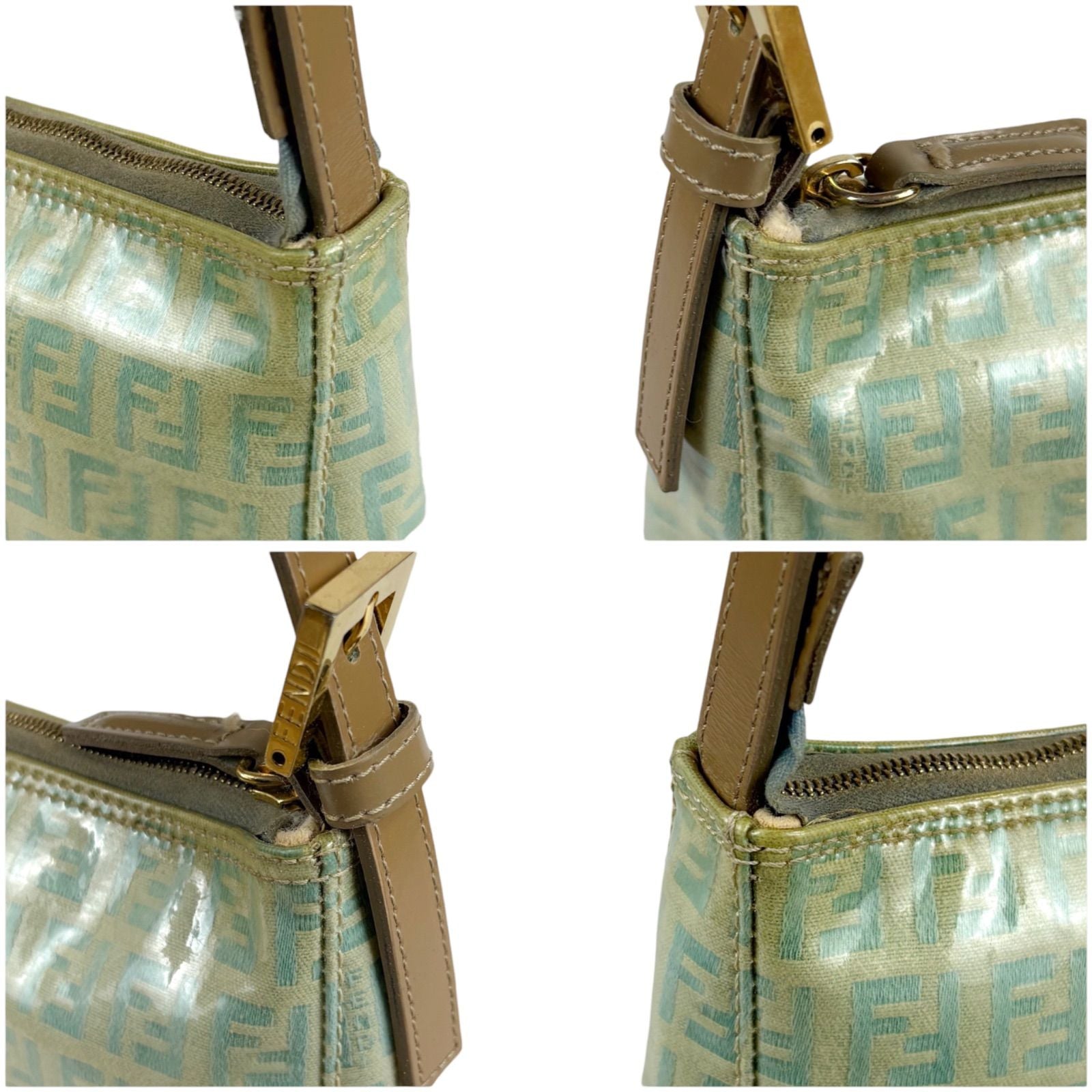 Fendi Zucchino Canvas Pouch Mini Handbag Light Blue Green — view 4