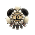 Chanel CC Logo Brooch Metal Faux Pearl Bijuu Black White