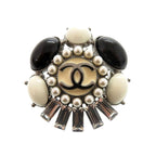 Chanel CC Logo Brooch Metal Faux Pearl Bijuu Black White