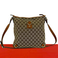 Gucci GG Logo Canvas Leather Shoulder Bag Mini Tote Crossbody Brown