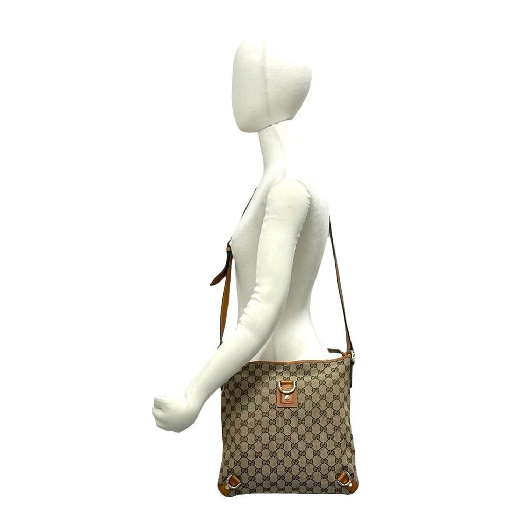 Gucci GG Logo Canvas Leather Shoulder Bag Mini Tote Crossbody Brown — view 2