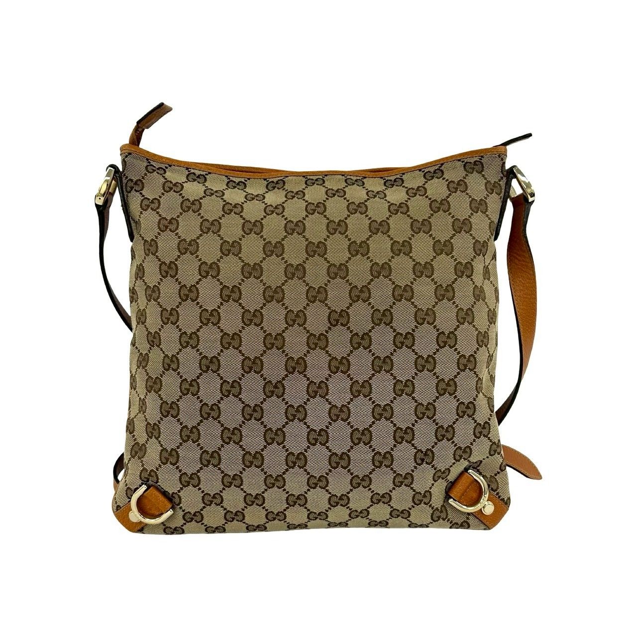 Gucci GG Logo Canvas Leather Shoulder Bag Mini Tote Crossbody Brown — view 3