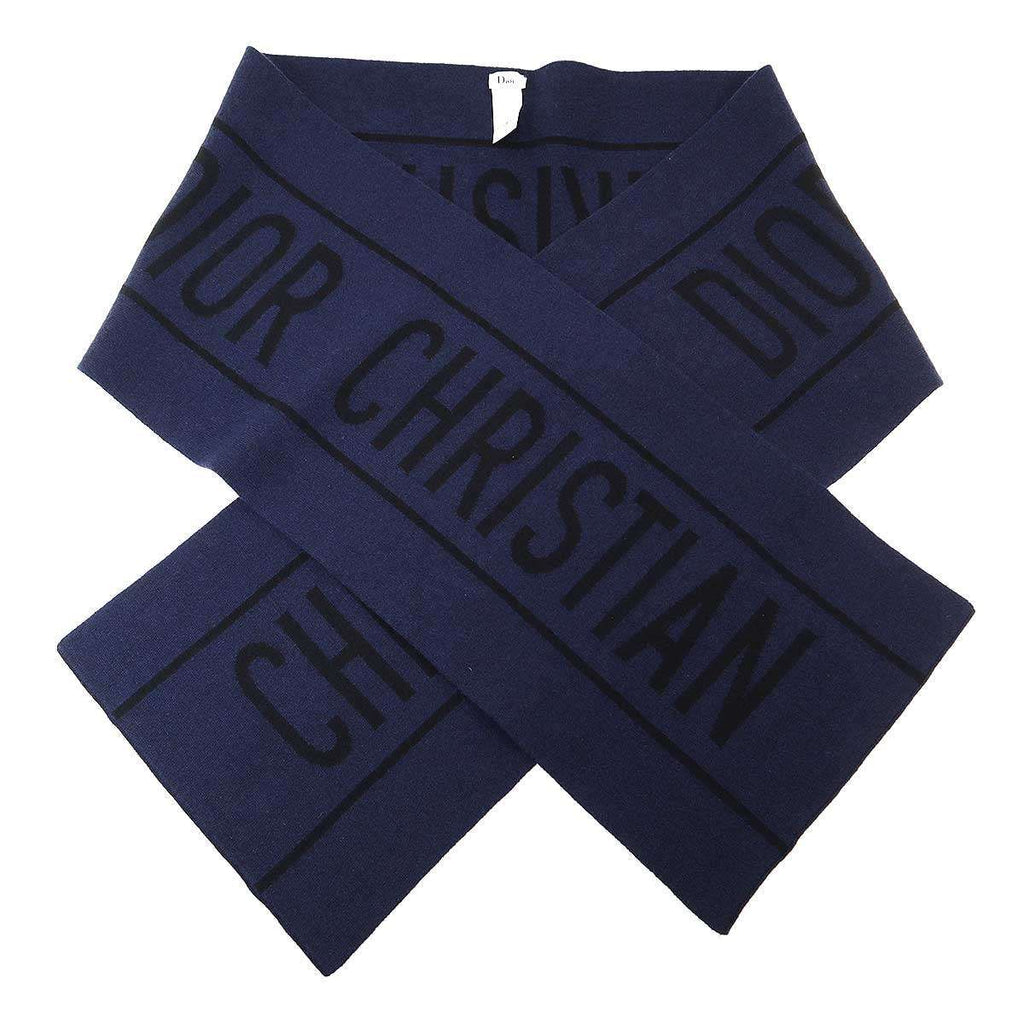 Dior Wool Cashmere Logo Knit Scarf Navy — view 3