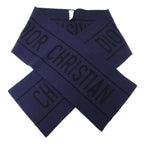 Dior Wool Cashmere Logo Knit Scarf Navy — view 3