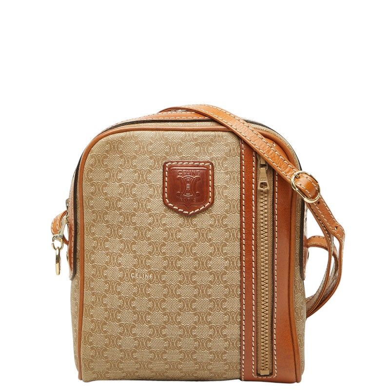 Celine Macadam Crossbody Shoulder Bag Pochette Beige Brown Leather