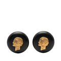 Chanel Mademoiselle Vintage Earrings Black Gold Plastic Plated