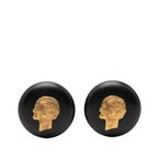 Chanel Mademoiselle Vintage Earrings Black Gold Plastic Plated