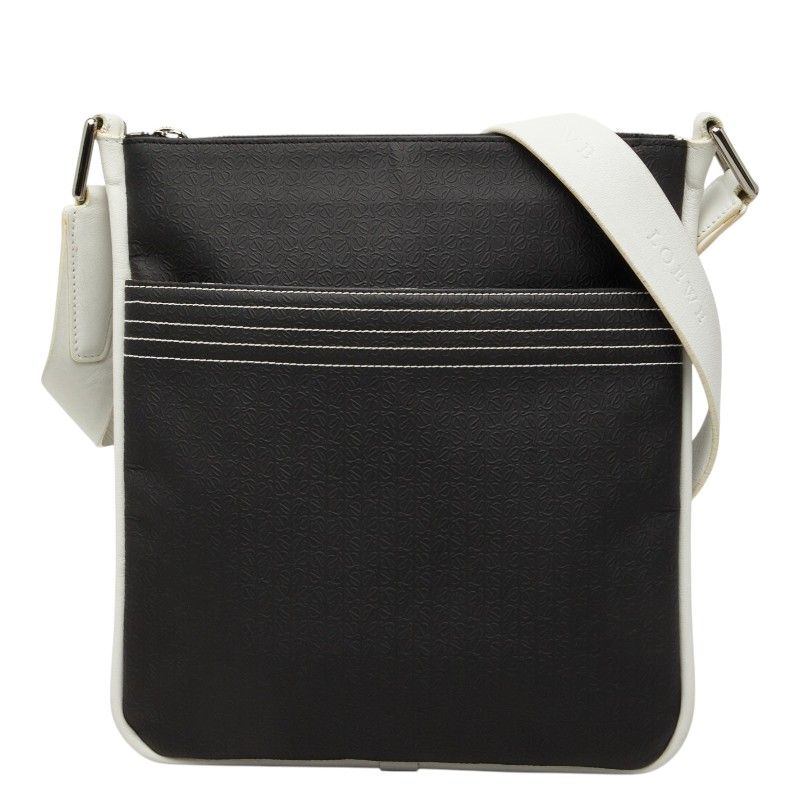 Loewe Repeat Anagram Crossbody Shoulder Bag Black White Leather