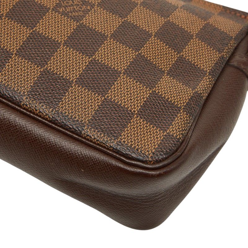 Louis Vuitton Damier Trousse Makeup Pouch Handbag Brown Leather — view 4