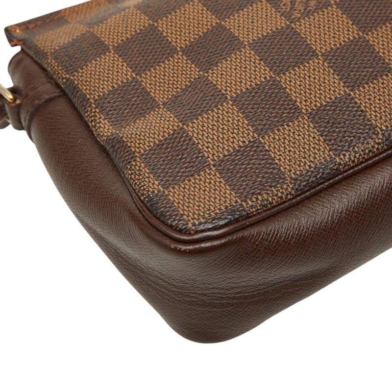 Louis Vuitton Damier Trousse Makeup Pouch Handbag Brown Leather — view 5