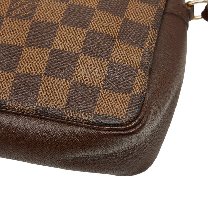 Louis Vuitton Damier Trousse Makeup Pouch Handbag Brown Leather — view 6