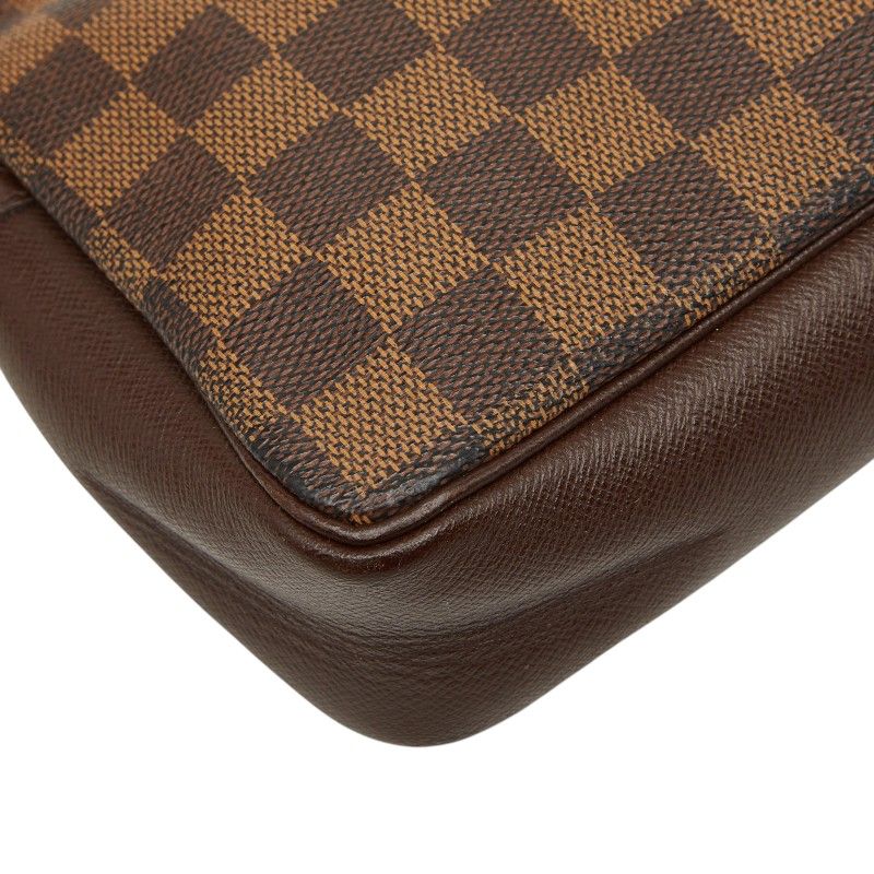 Louis Vuitton Damier Trousse Makeup Pouch Handbag Brown Leather — view 7