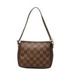 Louis Vuitton Damier Trousse Makeup Pouch Handbag Brown Leather