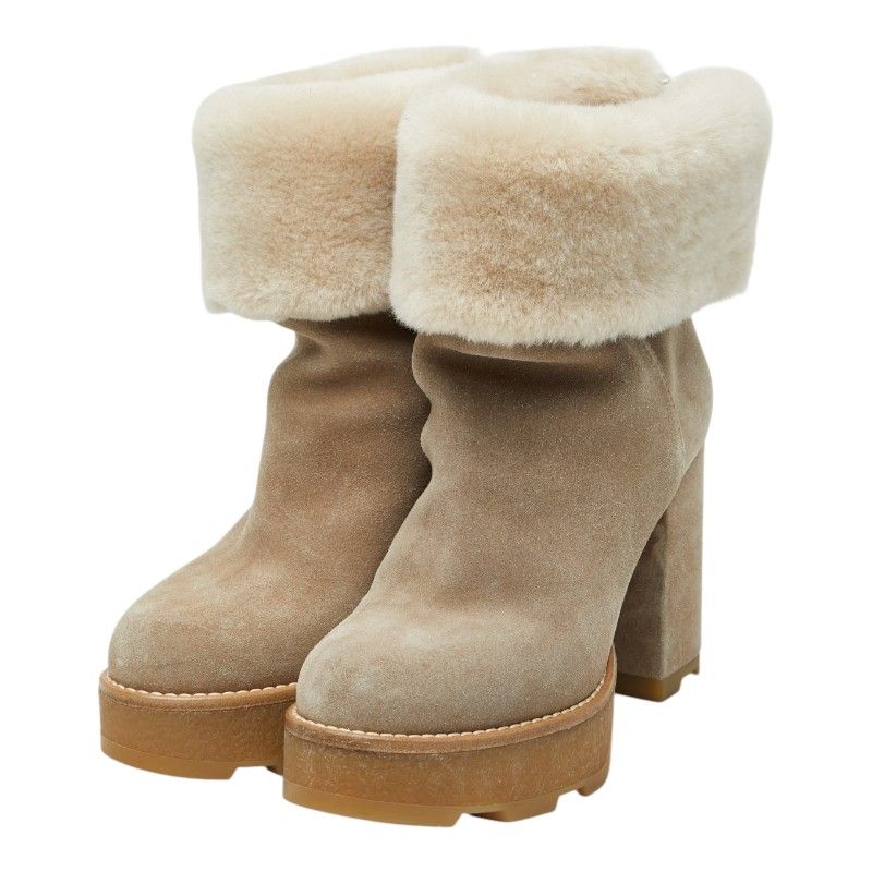 Louis Vuitton LV Bob Line Shearling Ankle Boots 37.5 Beige