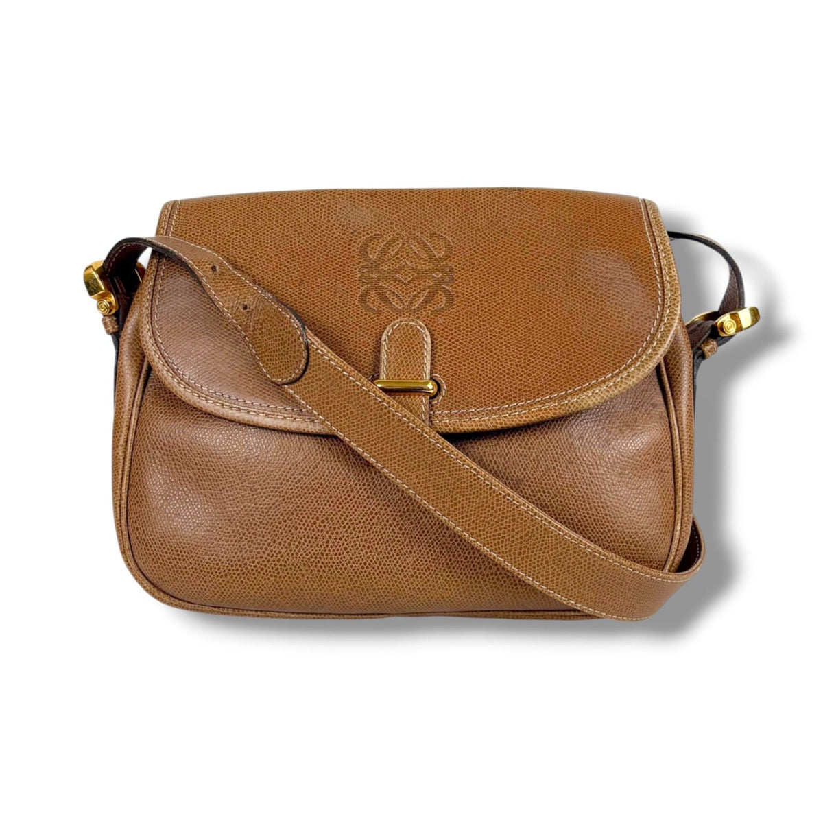 Loewe Anagram Logo Shoulder Bag Pochette Brown Leather Vintage
