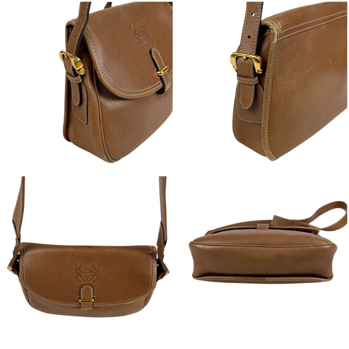 Loewe Anagram Logo Shoulder Bag Pochette Brown Leather Vintage — view 5