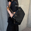 Chanel CC Logo Quilted Chain Shoulder Bag Black Enamel Vintage