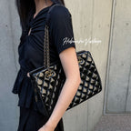 Chanel CC Logo Quilted Chain Shoulder Bag Black Enamel Vintage — view 2