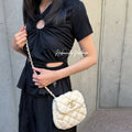 Chanel CC Logo Bubble Quilt Chain Shoulder Bag Crossbody Cream Cotton Vintage