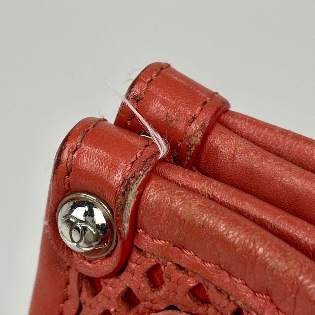 Chanel CC Logo Chain Shoulder Bag French Viera Perforated Leather Orange — view 6