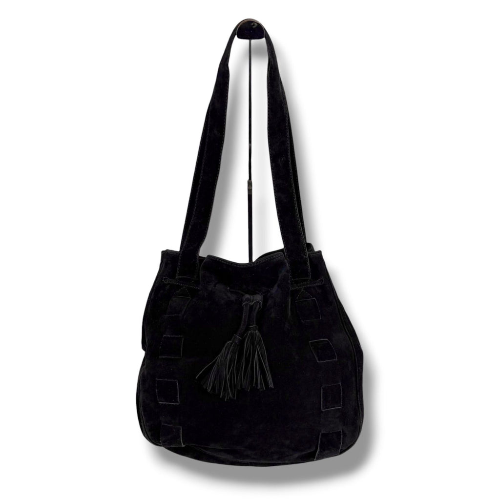 Bottega Veneta Tassel Drawstring Shoulder Bag Tote Black Suede Leather