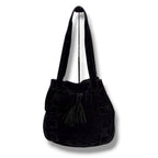 Bottega Veneta Tassel Drawstring Shoulder Bag Tote Black Suede Leather