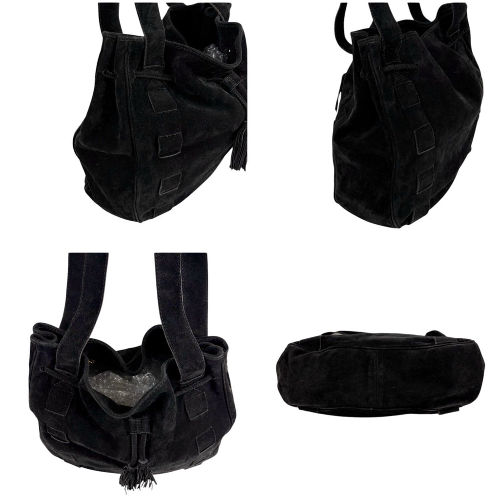 Bottega Veneta Tassel Drawstring Shoulder Bag Tote Black Suede Leather — view 5