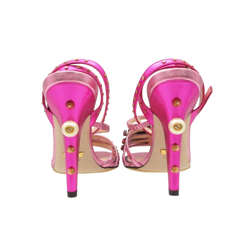 Gucci Sandals Visual Decoration Studded Pearl GG Shoes Pink — view 5
