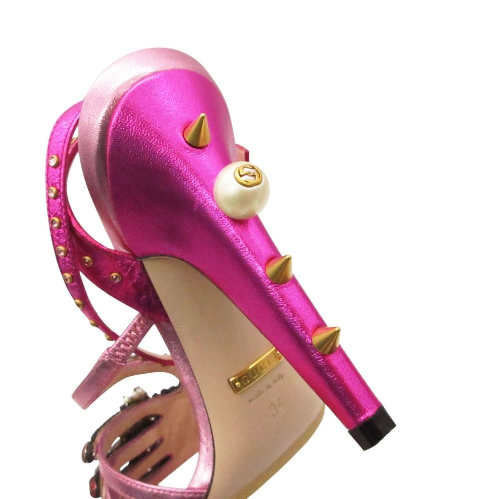 Gucci Sandals Visual Decoration Studded Pearl GG Shoes Pink — view 9