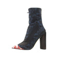 Dior Boots Satin Lace Up Back Zip Heels Floral Shoes Navy