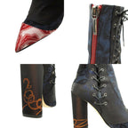 Dior Boots Satin Lace Up Back Zip Heels Floral Shoes Navy — view 9