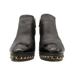 Chanel Boots Leather Ankle Short Chain Decoration Cap Toe CC Logo Shoes Black — view 3