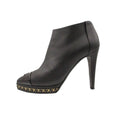 Chanel Boots Leather Ankle Short Chain Decoration Cap Toe CC Logo Shoes Black