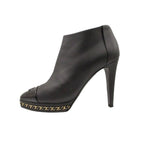 Chanel Boots Leather Ankle Short Chain Decoration Cap Toe CC Logo Shoes Black