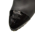 Chanel Boots Leather Ankle Short Chain Decoration Cap Toe CC Logo Shoes Black — view 7