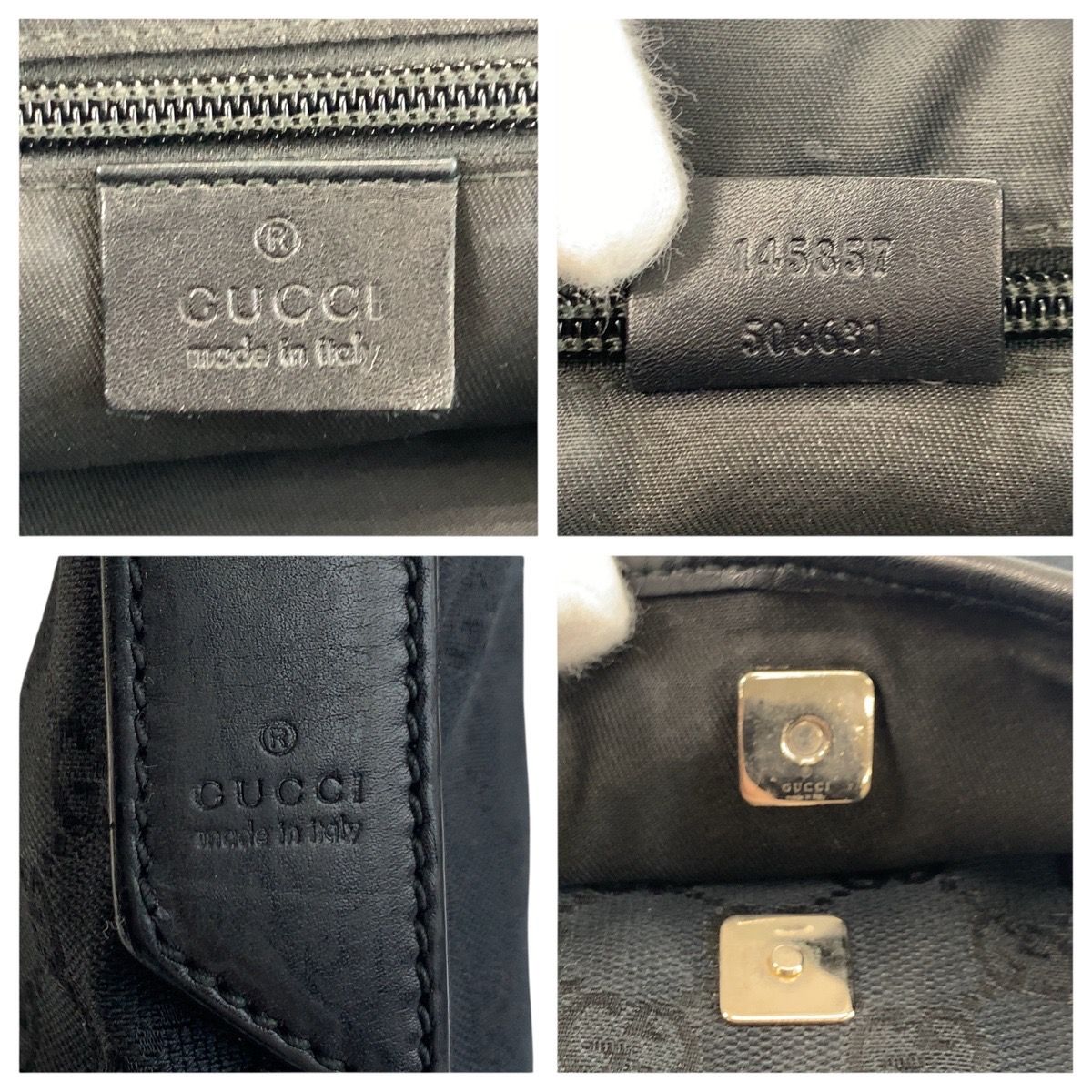 Gucci Black GG Canvas Leather Shoulder Bag Pochette — view 3