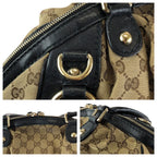 Gucci Ski 2-Way Beige Black Gold GG Canvas Leather Shoulder — view 5