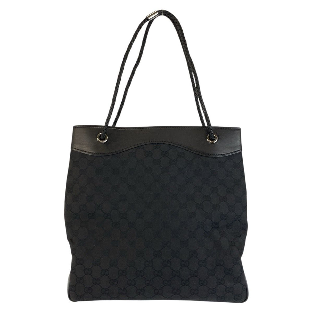 Gucci Black GG Canvas Leather Tote Shoulder