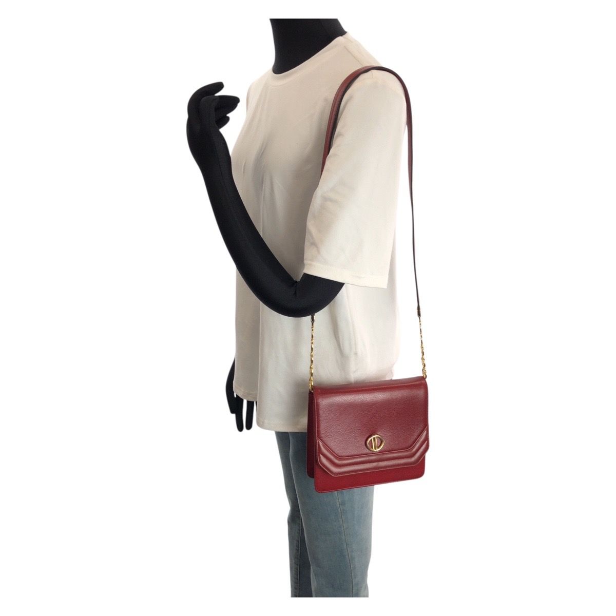 Dior Vintage Red Gold Leather Shoulder Bag Pochette — view 7