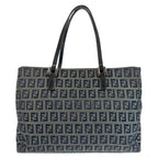 Fendi Zucchino Black Gray Canvas Leather Tote Shoulder